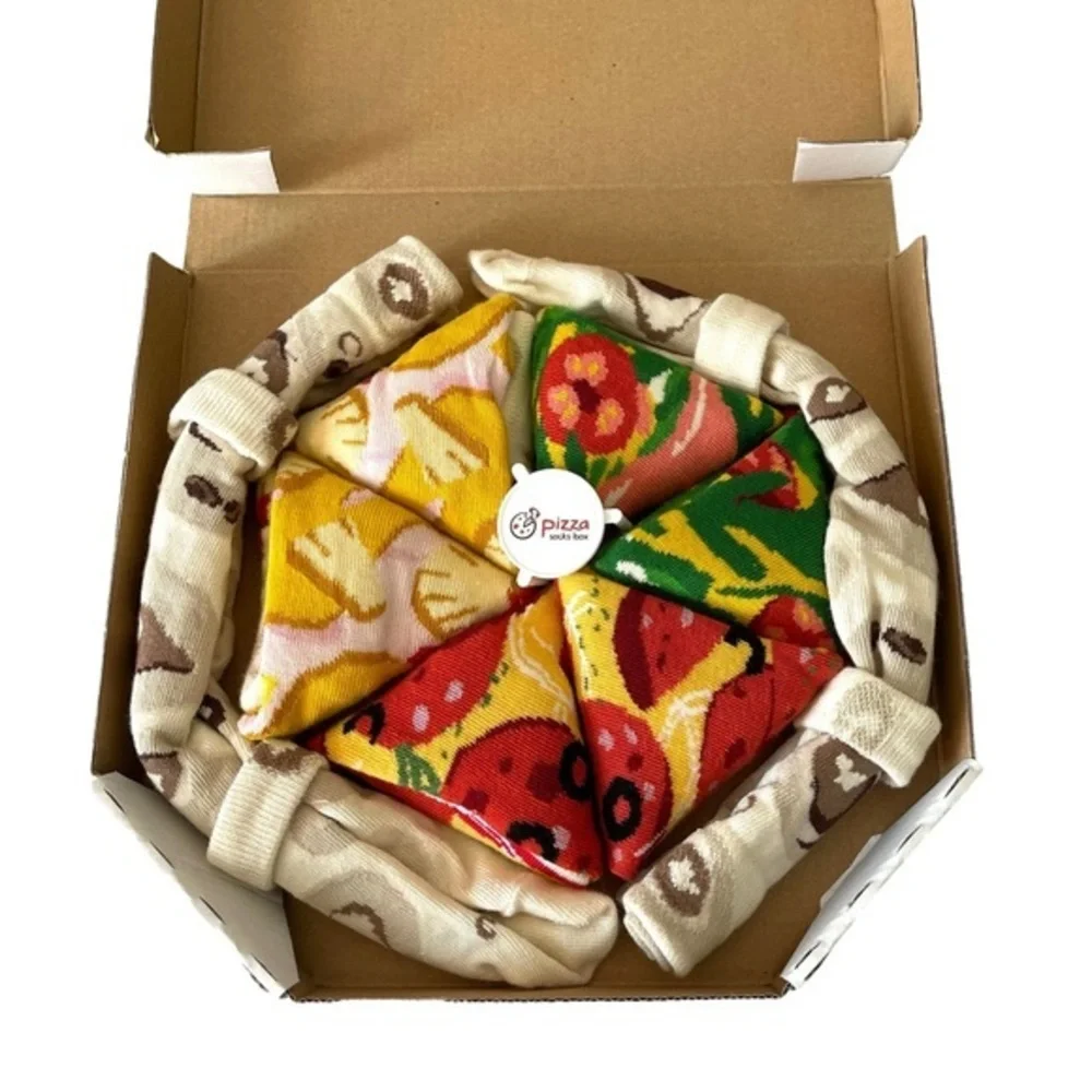 Pizza Box Socks 4pairs MIX Hawaii Italian Pepperoni Cotton Blend US Sz5.5-9
